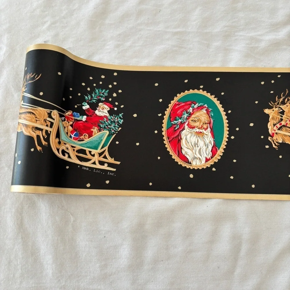 VTG Victorian Holiday Christmas Santa Wallpaper Border Self Adhesive 2 Rolls 5
